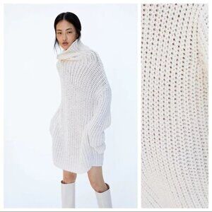 Zara Oversized Turtleneck Sweater Dress - Cream (Small)